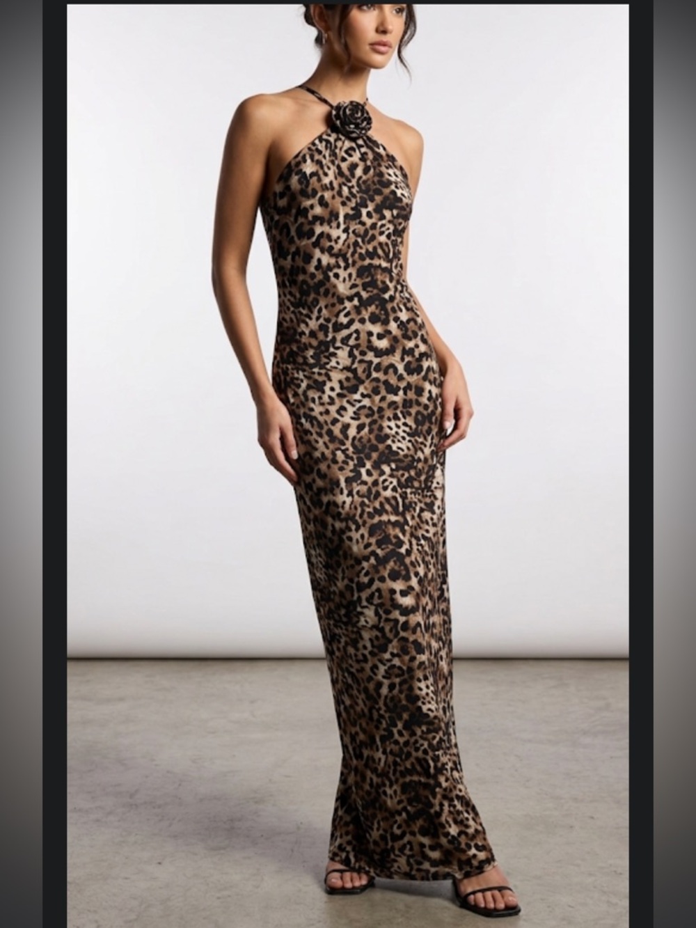 BCX Dress Leopard Print Rosette Halter Maxi Dress XXS NWT